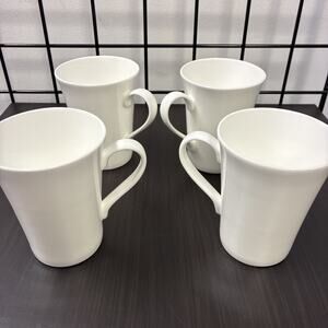 4 Mikasa Lausanne White Bone China Coffee Mugs Cups Set Lot 4.5" NICE